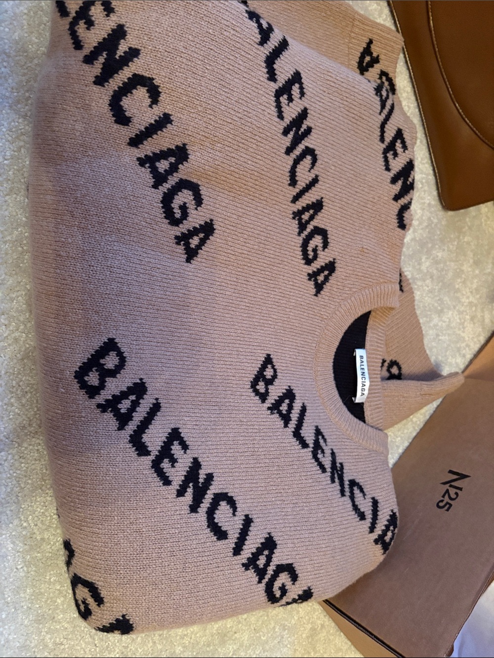 Authentic Balenciaga Brown Logo Sweater with Black Lettering